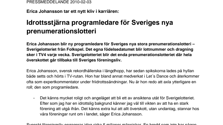 Erica Johansson tar ett nytt kliv i karriären: Idrottsstjärna programledare för Sveriges nya prenumerationslotteri