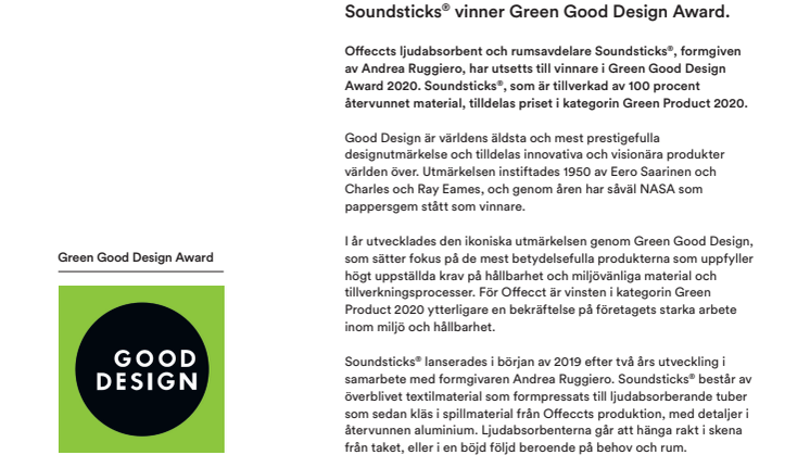 Soundsticks® vinner Green Good Design Award
