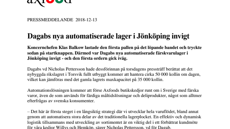 Dagabs nya automatiserade lager i Jönköping invigt