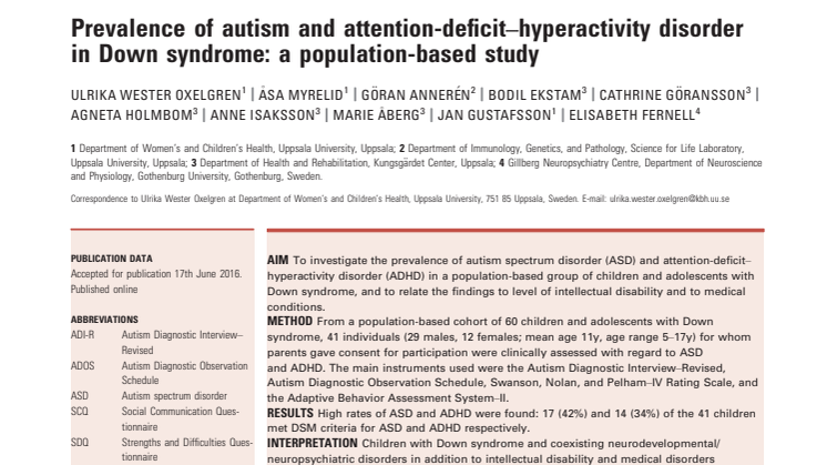 ADHD och autismspektrumtillstånd vid Downs syndrom