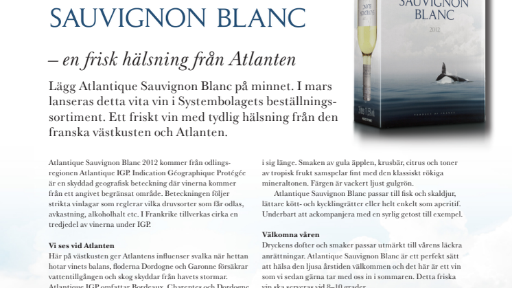 Atlantique Sauvignon Blanc – en frisk hälsning från Atlanten