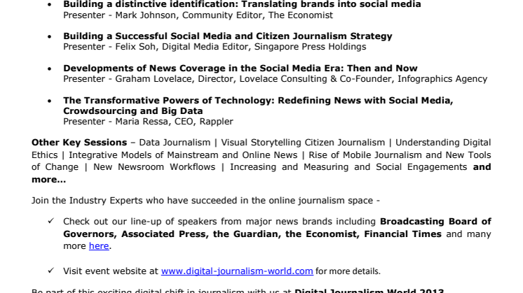 Explore the power of Social Media in Journalism - Digital Journalism World 2013