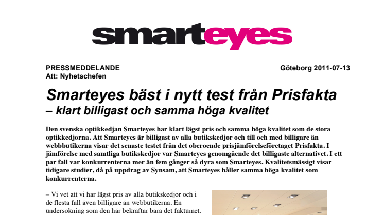 Smarteyes bäst i nytt test från Prisfakta  – klart billigast och samma höga kvalitet