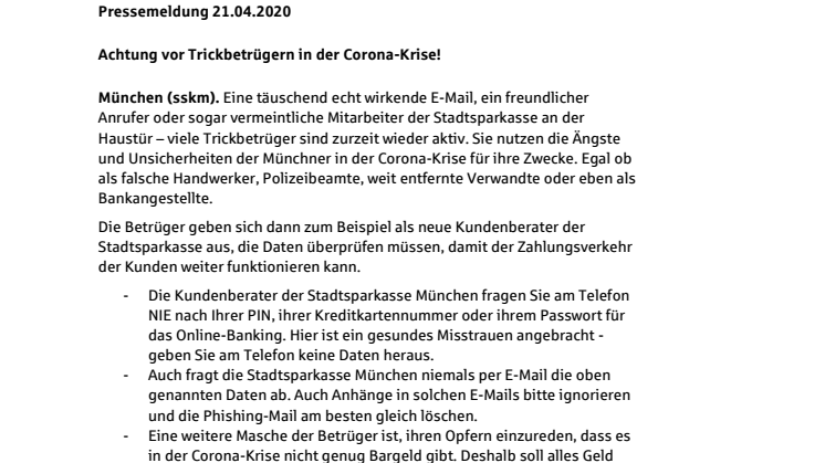 Achtung vor Trickbetrügern in der Corona-Krise!