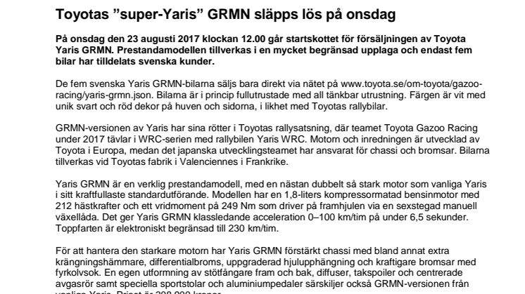 Toyotas ”super-Yaris” GRMN släpps lös på onsdag