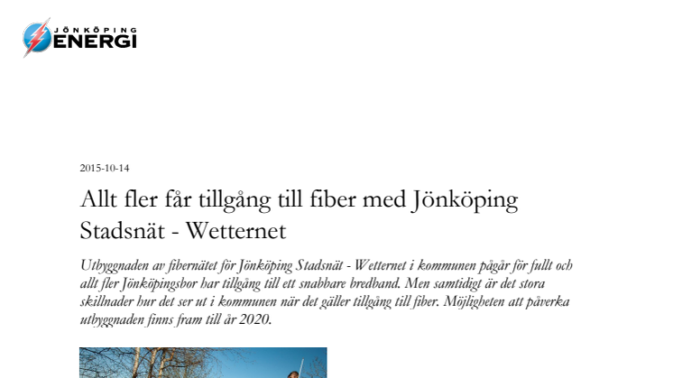 Allt fler får tillgång till fiber med Jönköping Stadsnät - Wetternet