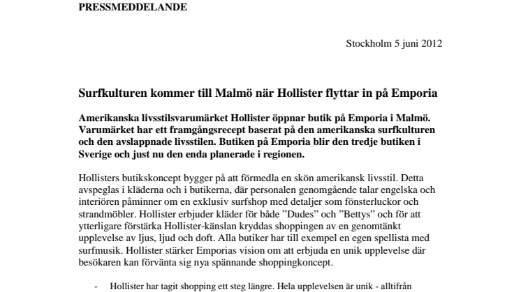 Surfkulturen kommer till Malmö när Hollister flyttar in på Emporia