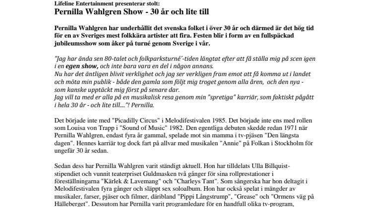 Pernilla Wahlgren Show - 30 år och lite till