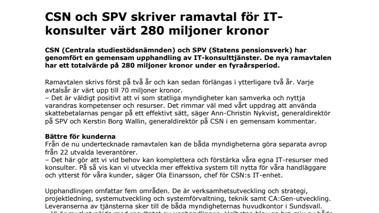 Swedish Consulting Group tecknar avtal med CSN och SPV