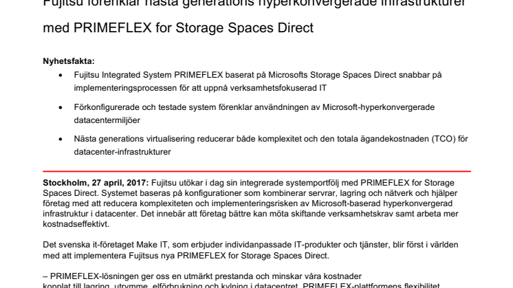 Fujitsu förenklar nästa generations hyperkonvergerade infrastrukturer med PRIMEFLEX for Storage Spaces Direct