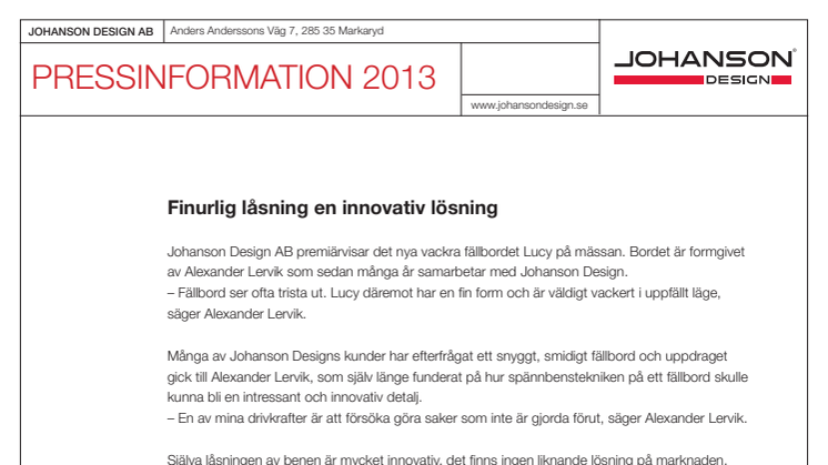 Lucy design Alexander Lervik - Red Dot Award 2013