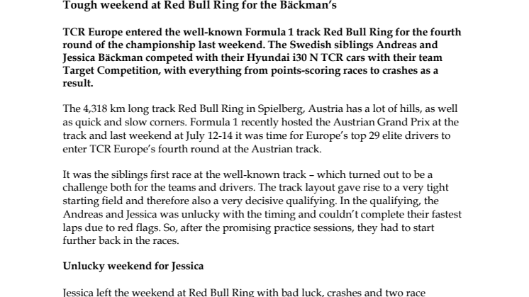 Tough weekend at Red Bull Ring for the Bäckman’s
