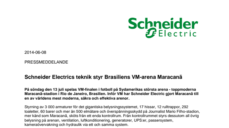 Schneider Electrics teknik styr Brasiliens VM-arena Maracanã 