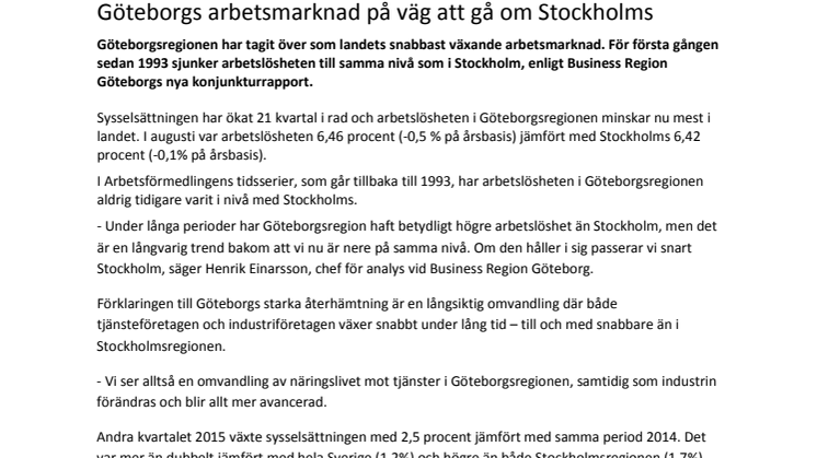 Göteborgs arbetsmarknad på väg att gå om Stockholms