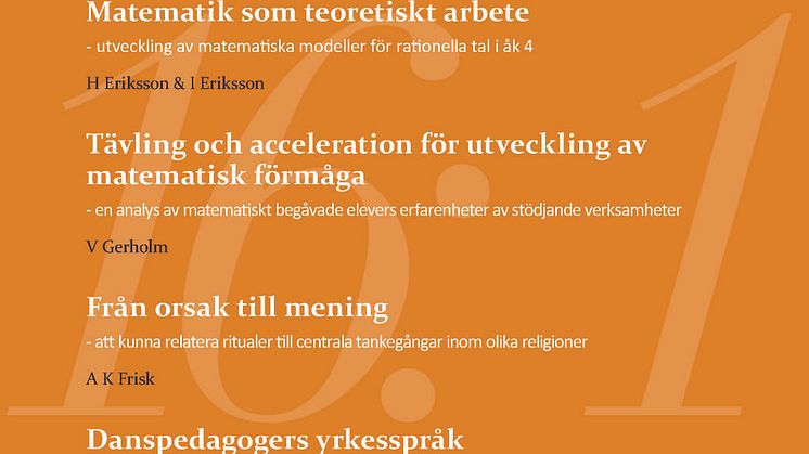 Nytt nummer av Forskning om undervisning och lärande, 2016: 1, vol. 4