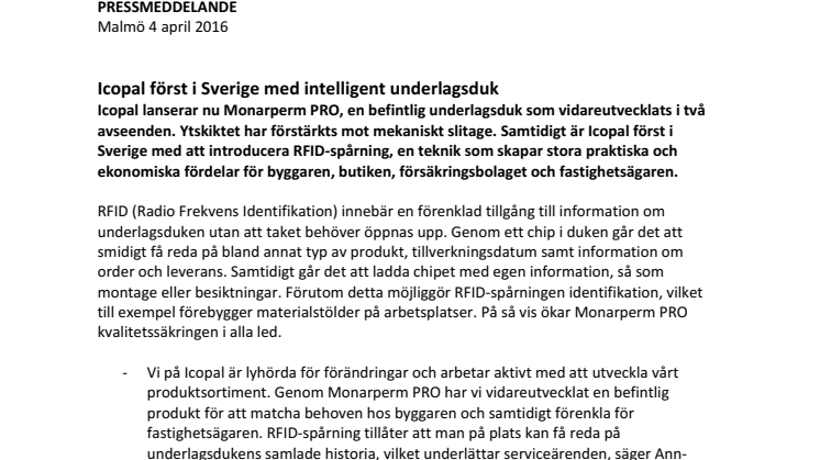 Icopal först i Sverige med intelligent underlagsduk