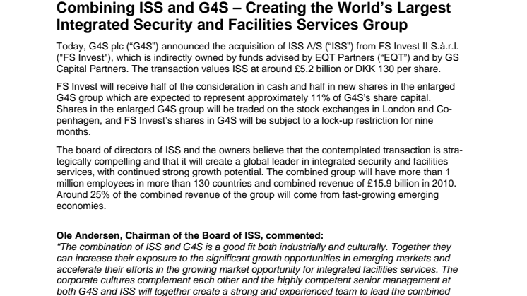 Combining ISS and G4S – Creating the World’s Largest Integrated Security and Facilities Services Group