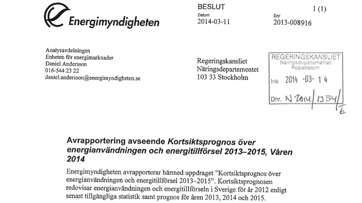 Energimyndighetens kortsiktsprognos (2013-008916