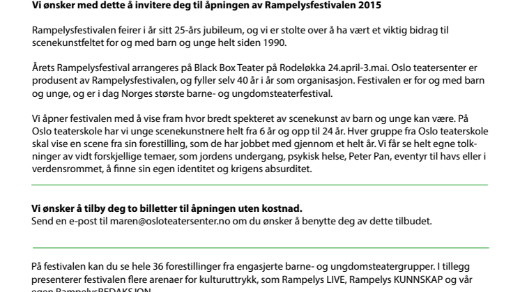 Invitasjon til Rampelysfestivalen 2015