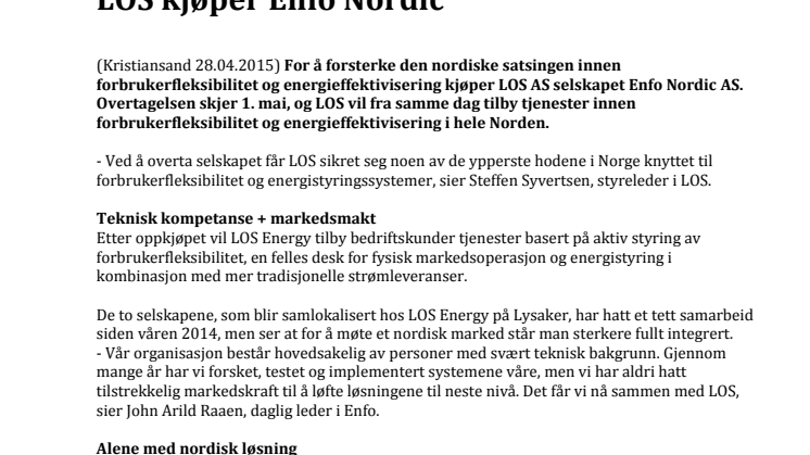 LOS kjøper Enfo Nordic