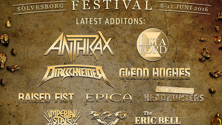 ​Anthrax, Dirkschneider, Lita Ford med flera klara för Sweden Rock Festival!