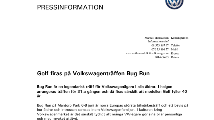 Golf firas på Volkswagenträffen Bug Run