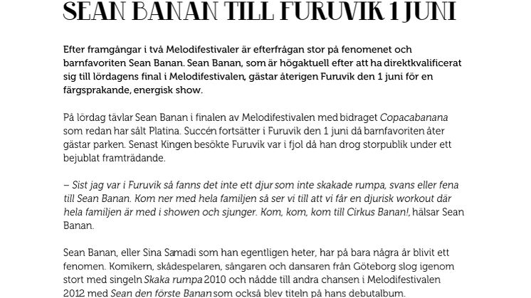 Sean Banan till Furuvik 1 Juni