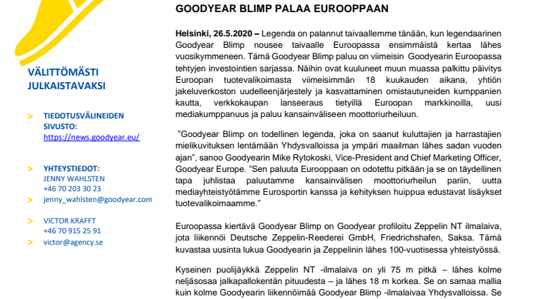 Goodyear Blimp palaa Eurooppaan