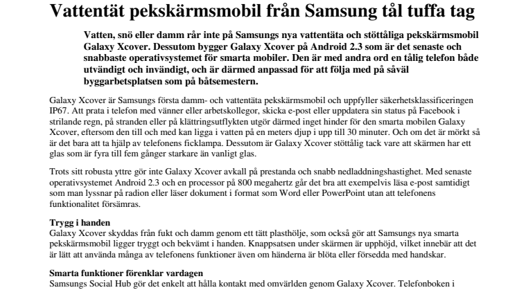 Vattentät pekskärmsmobil från Samsung tål tuffa tag