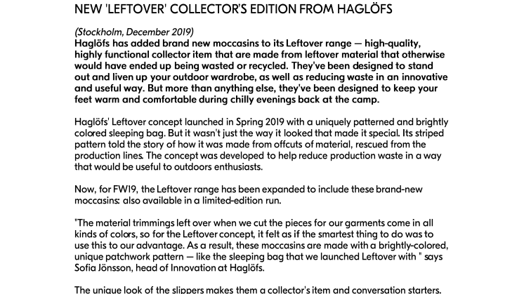 NEW 'LEFTOVER' COLLECTOR’S EDITION FROM HAGLÖFS