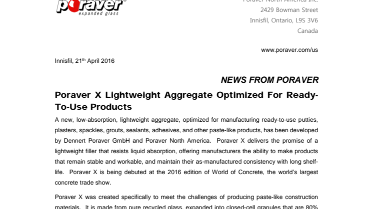 Poraver X Lightweight Aggregate Optimized For Ready-To-Use Products