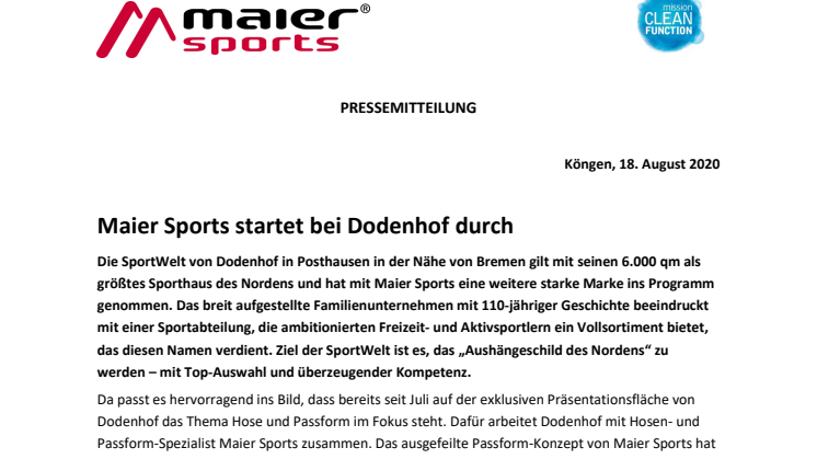 Maier Sports startet bei Dodenhof durch