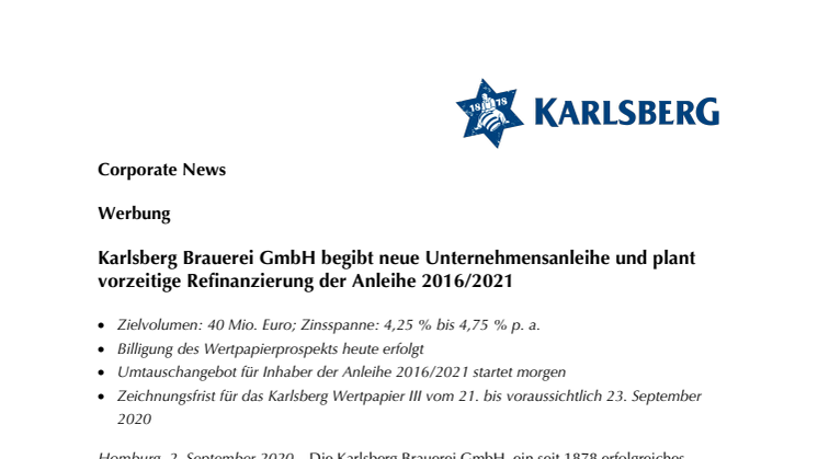 Presseinfo_Karlsberg Brauerei_Billigung_Wertpapierprospekt