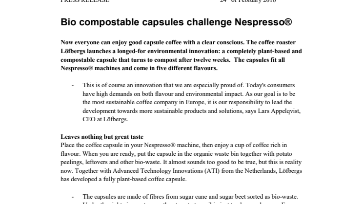 Plant based capsules challenge Nespresso®