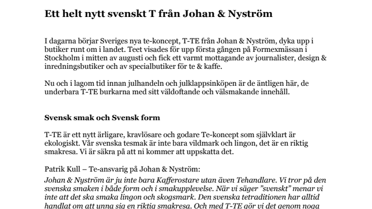 Ett helt nytt svenskt T från Johan & Nyström