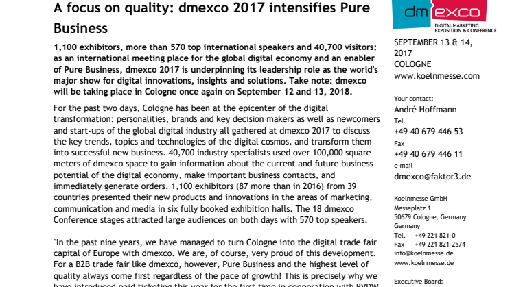 A focus on quality: dmexco 2017 intensifies Pure Business
