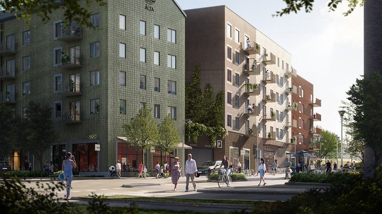 Kvarter 1 som nu är under byggnation i Älta kommer etappvis att välkomna nya hyresgäster från och med hösten 2024.