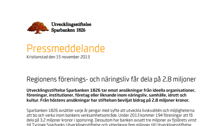 Regionens förenings- och näringsliv får dela på 2,8 miljoner 