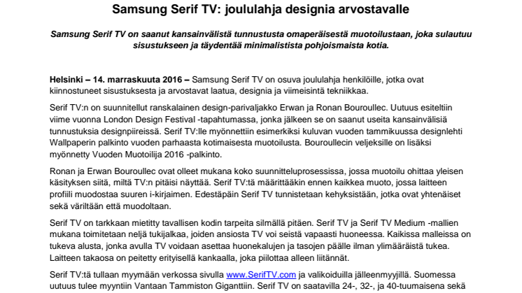 Samsung Serif TV: joululahja designia arvostavalle