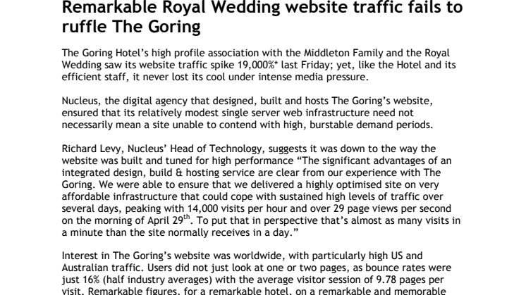 Remarkable Royal Wedding website traffic fails to ruffle The Goring