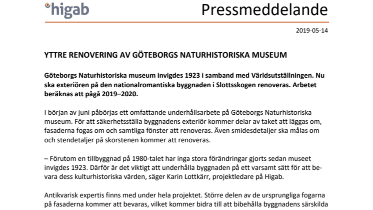 Yttre renovering av Göteborgs Naturhistoriska museum