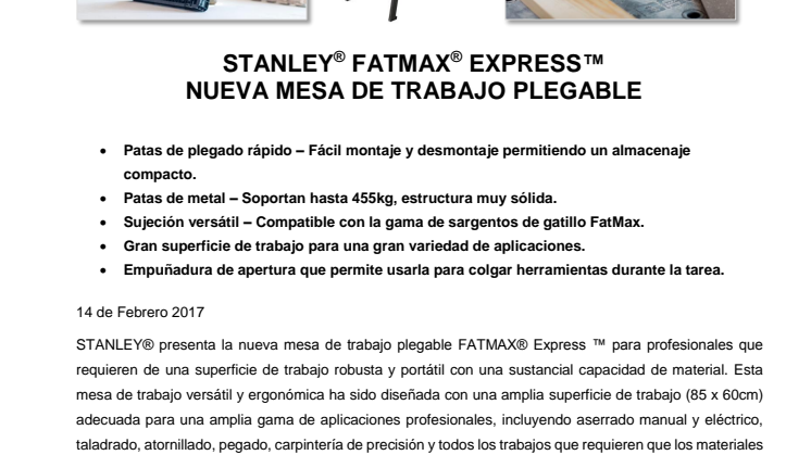 STANLEY® FATMAX® EXPRESS™ NUEVA MESA DE TRABAJO PLEGABLE