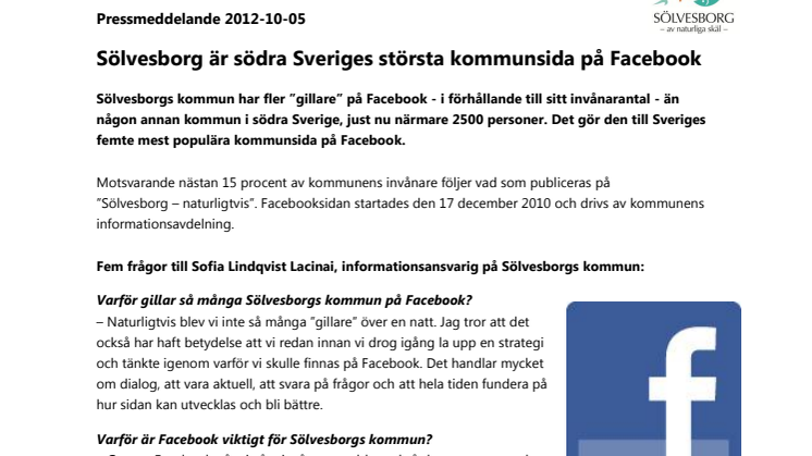 Sölvesborg är södra Sveriges största kommunsida på Facebook 