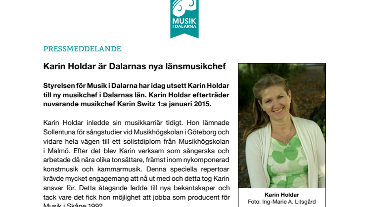Karin Holdar är Dalarnas nya länsmusikchef