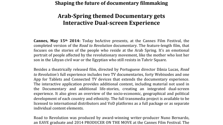 Arab-Spring themed Documentary gets Interactive Dual-screen Experience