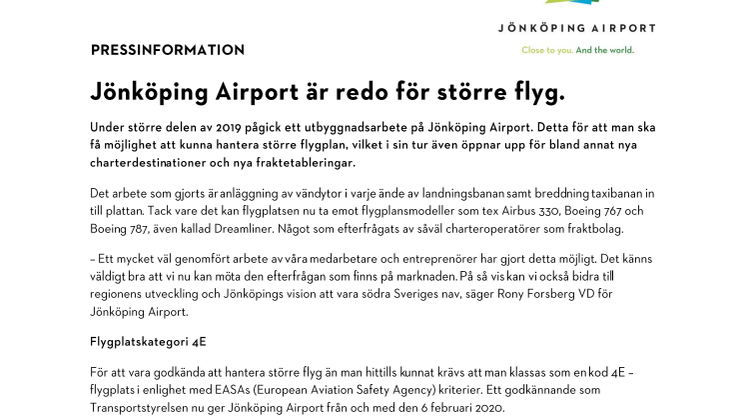 Jönköping Airport är redo för större flyg.