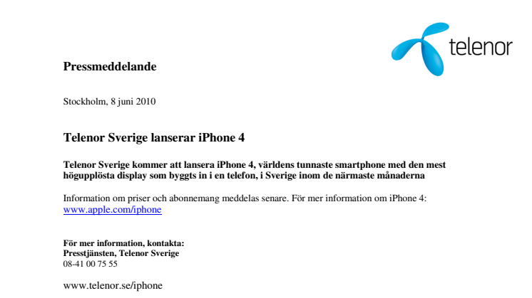 Telenor Sverige lanserar iPhone 4