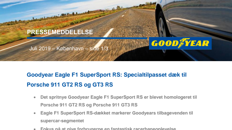 Goodyear Eagle F1 SuperSport RS: Specialtilpasset dæk til Porsche 911 GT2 RS og GT3 RS 