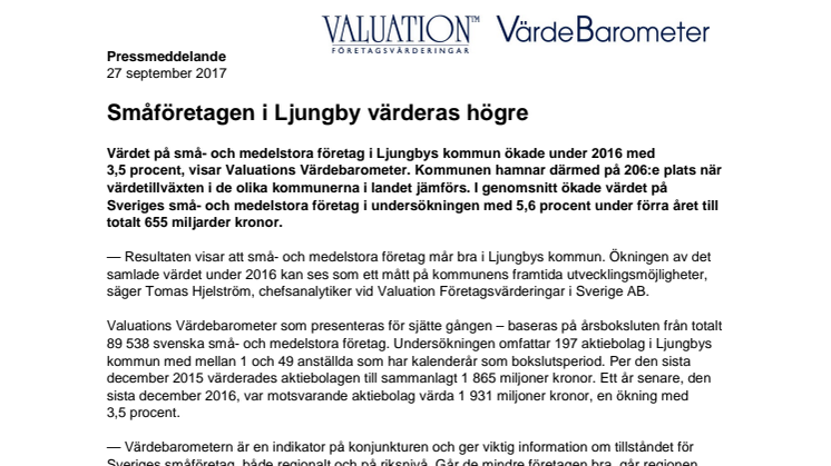 Värdebarometern 2017 Ljungbys kommun