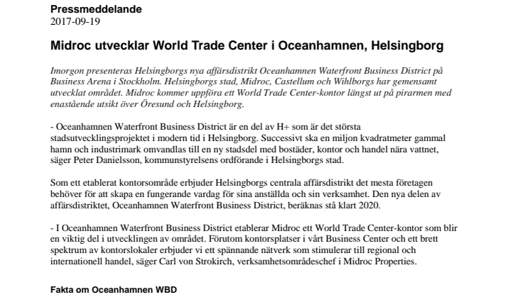 Midroc utvecklar World Trade Center i Oceanhamnen, Helsingborg